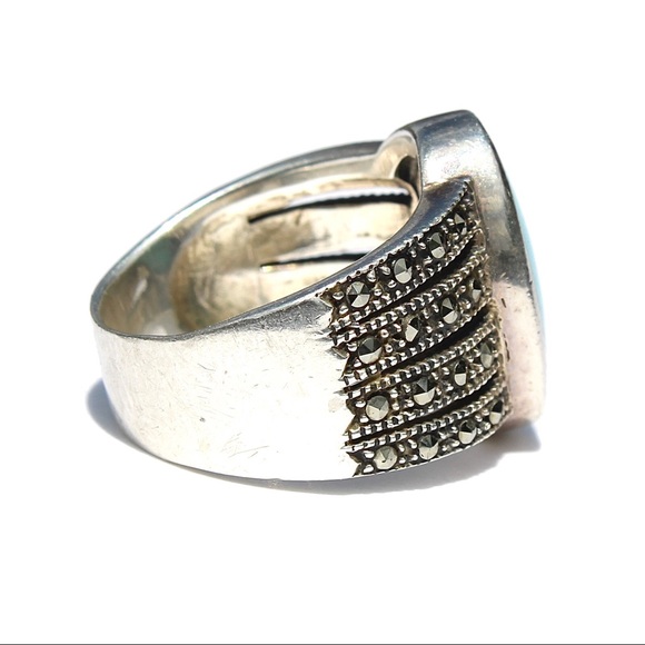 Vintage Turquoise Marcasite Sterling Silver Ring - Picture 3 of 6
